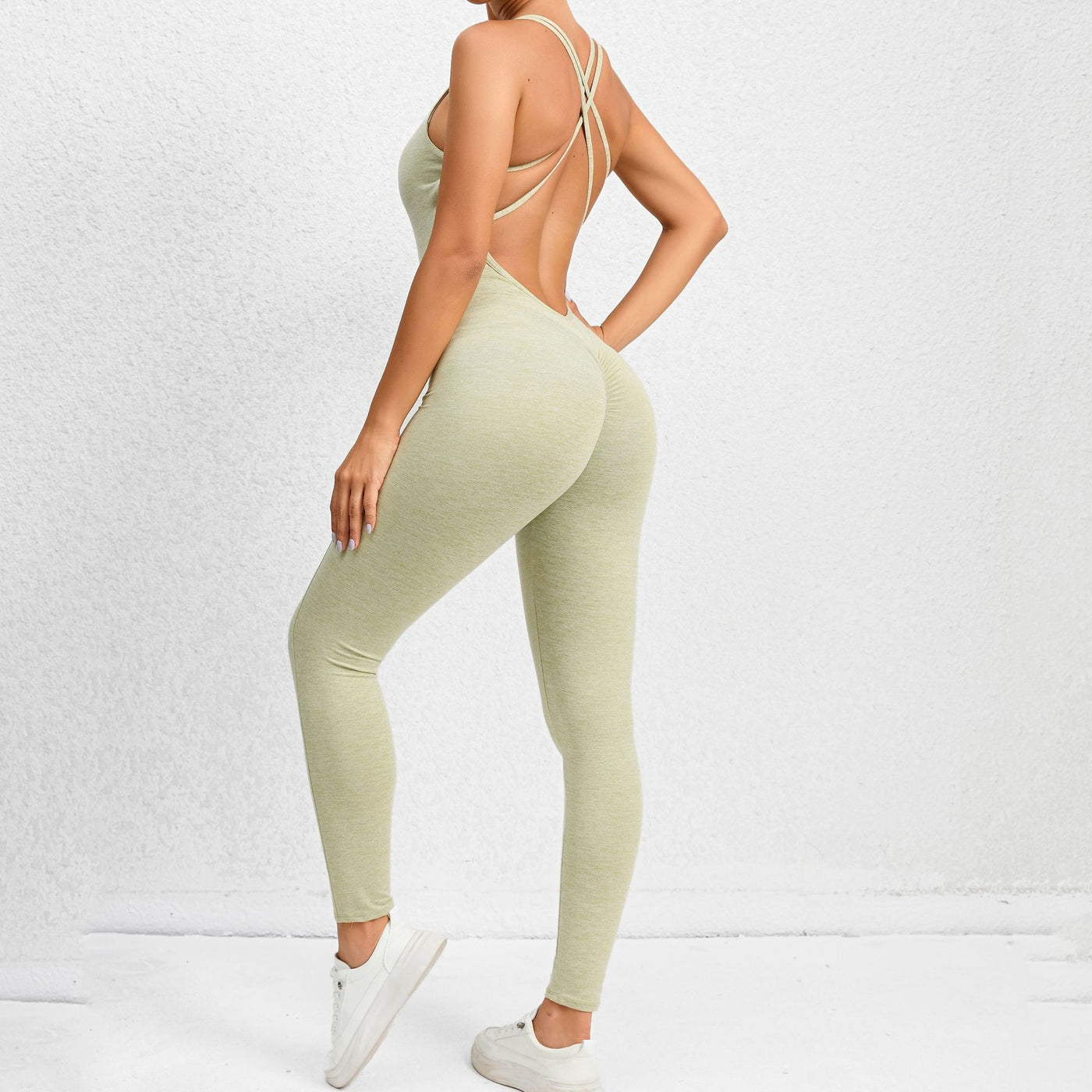 Quick-Drying Yoga Jumpsuit with Cross-Back Strap Design | Tight-Fitting, Seamless Running & Fitness Leggings